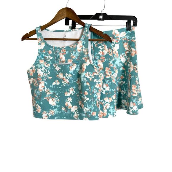 Decree Crop Tank Top Shirt Mini Short Skirt Womens M 7 Stretch Floral Blue White - Picture 1 of 9